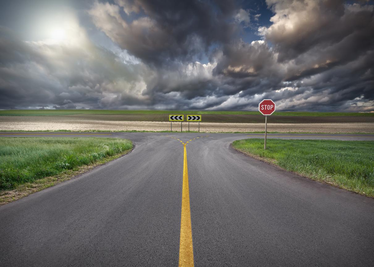 Choosing the right way at an intersection.